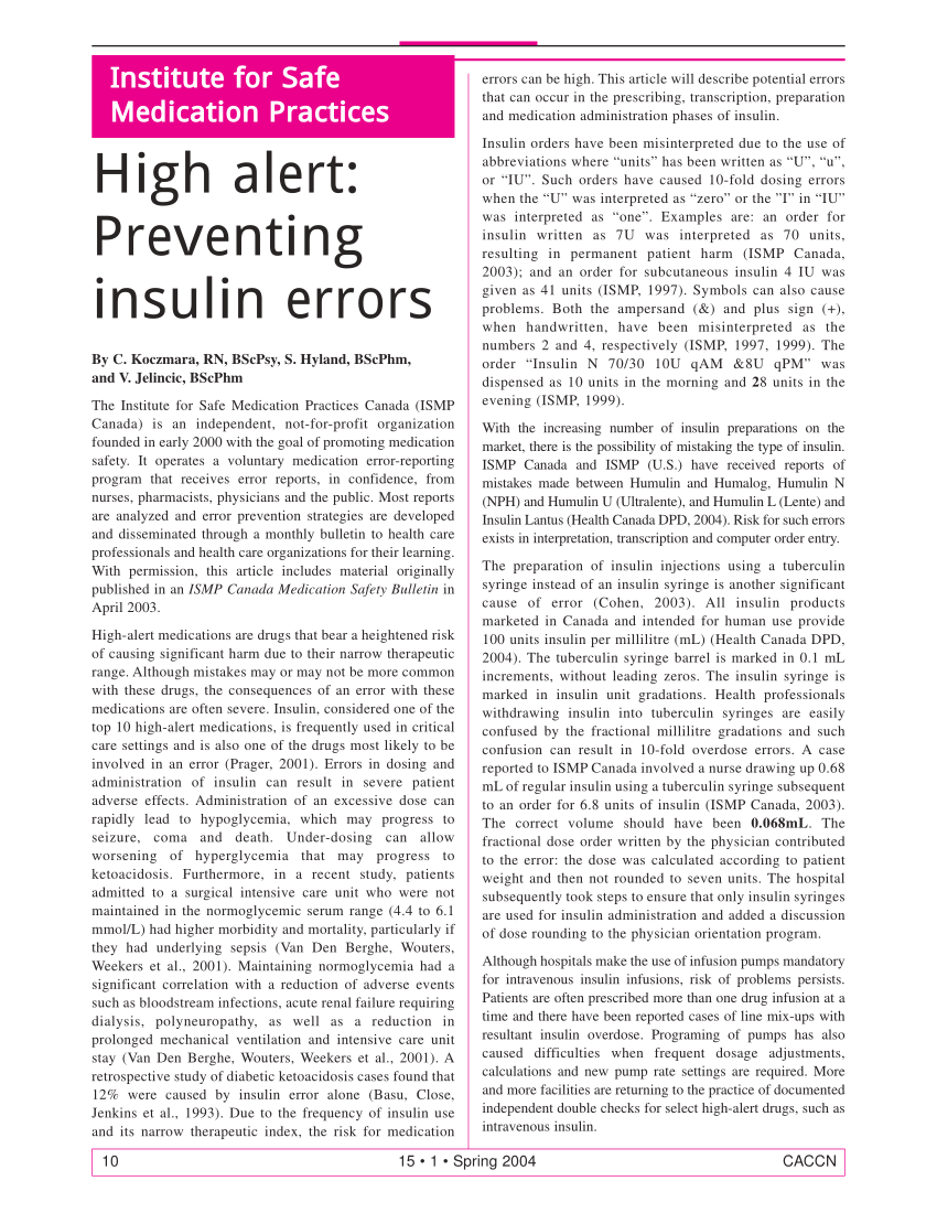 Why is insulin a high alert drug